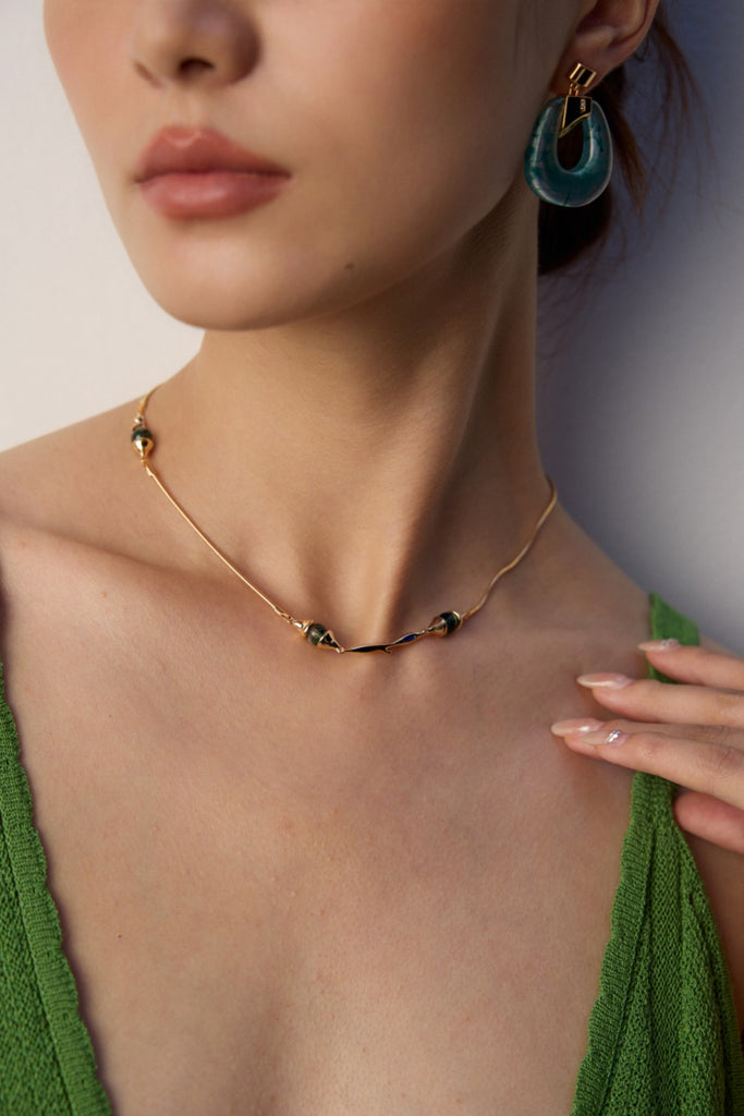Simple Water Grass Agate Lapis Lazuli Necklace D0584