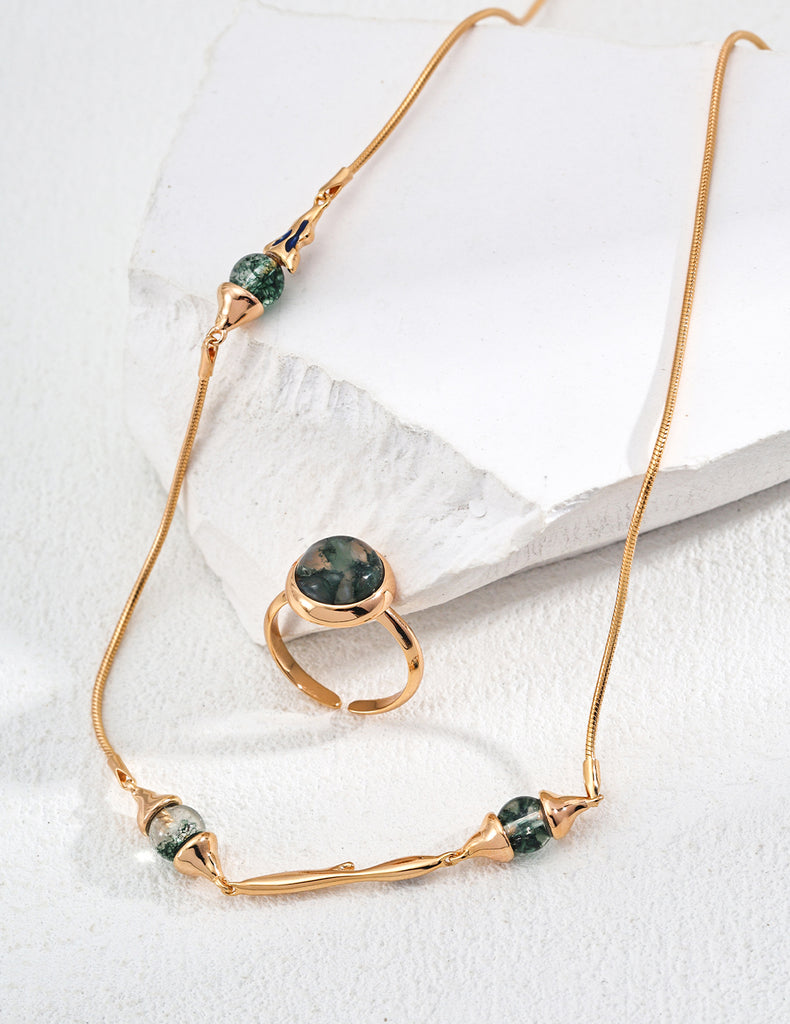 Simple Water Grass Agate Lapis Lazuli Necklace D0584