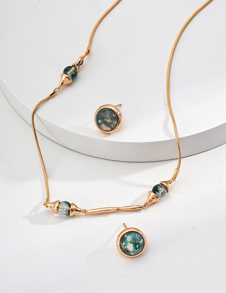 Simple Water Grass Agate Lapis Lazuli Necklace D0584