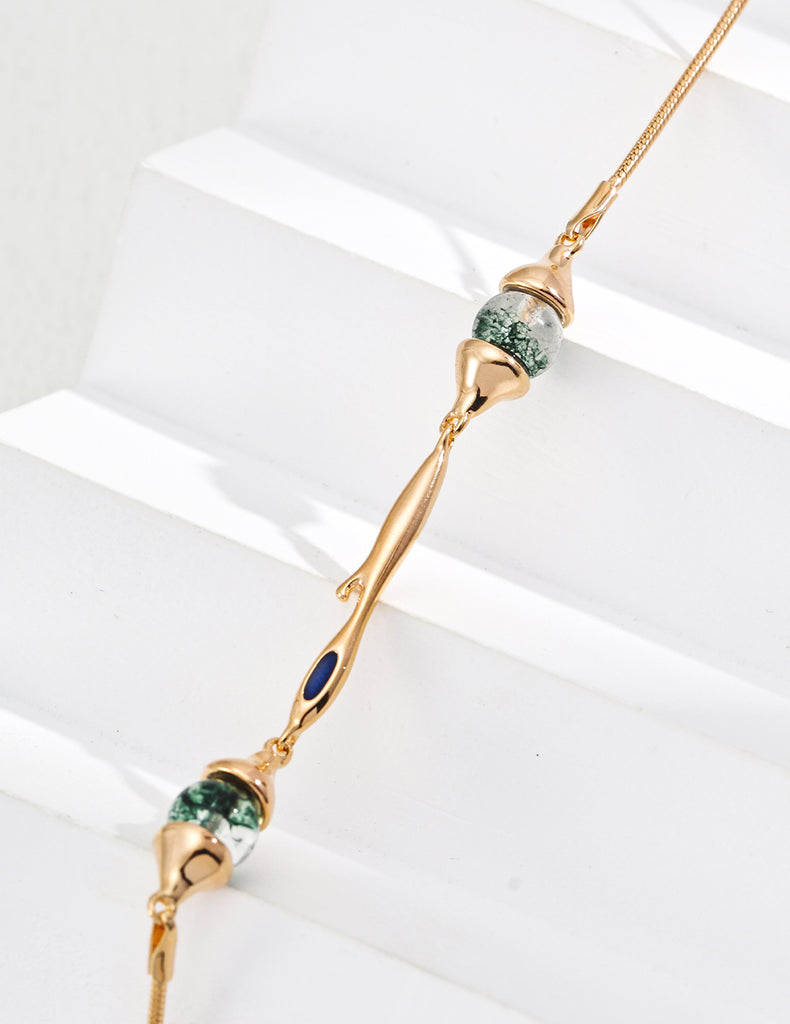 Simple Water Grass Agate Lapis Lazuli Necklace D0584