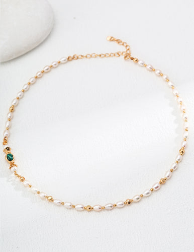 Natural Pearl Malachite Necklace D0595