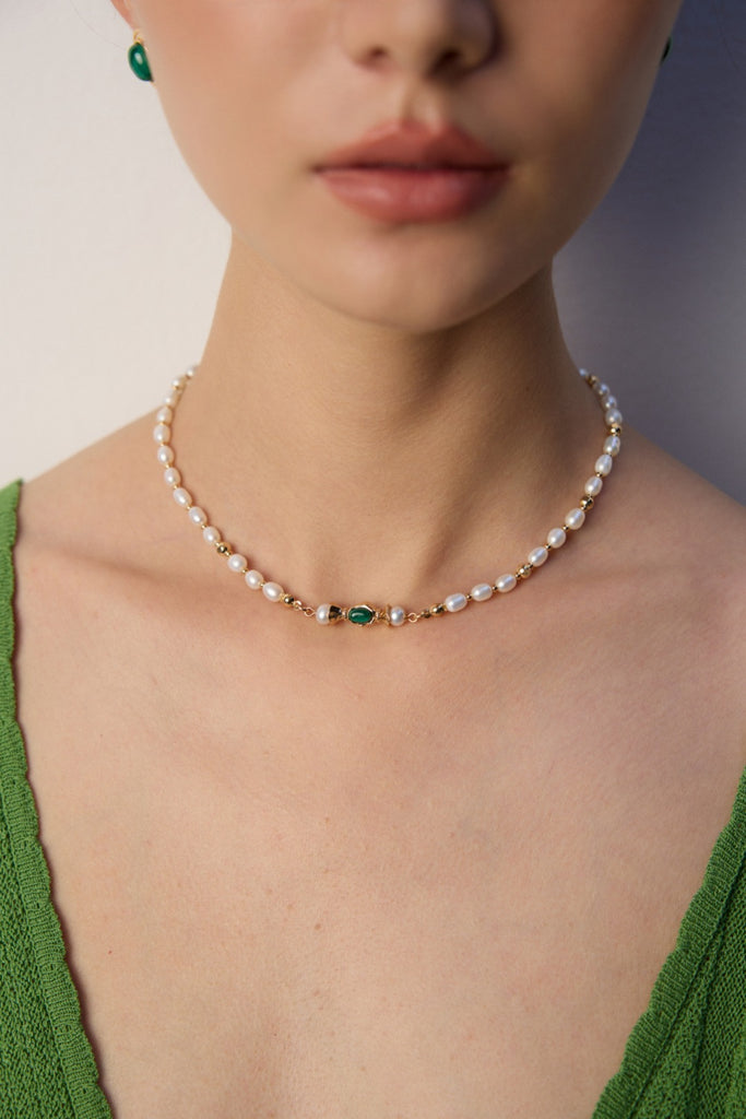 Natural Pearl Malachite Necklace D0595