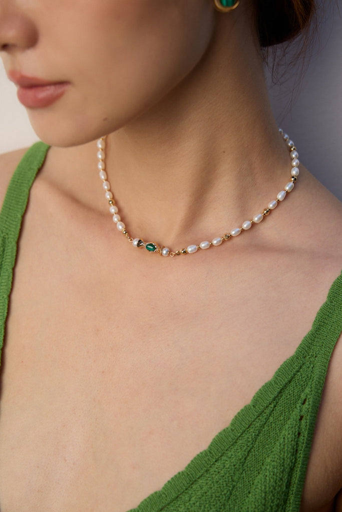Natural Pearl Malachite Necklace D0595