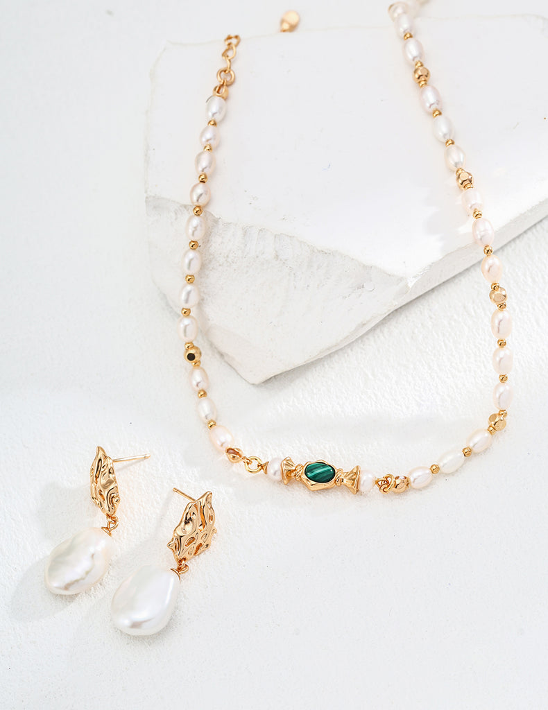 Natural Pearl Malachite Necklace D0595