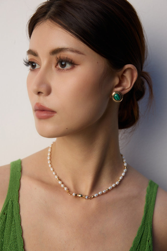 Natural Pearl Malachite Necklace D0595
