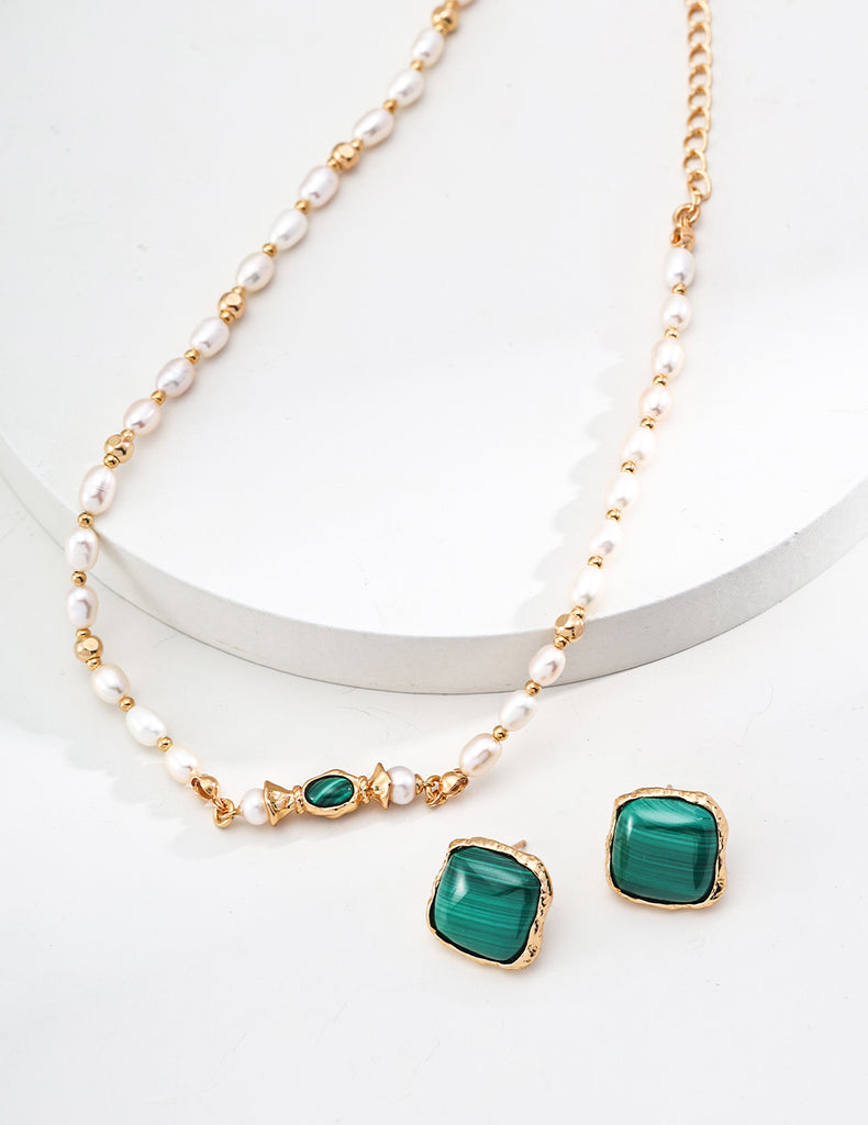 Natural Pearl Malachite Necklace D0595