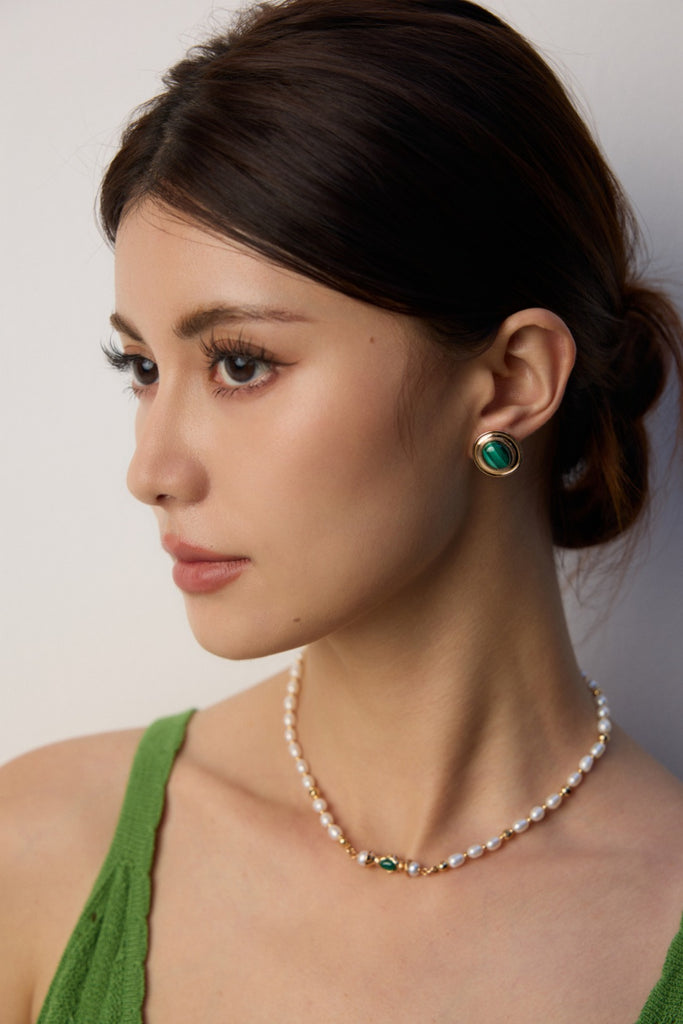 Natural Pearl Malachite Necklace D0595