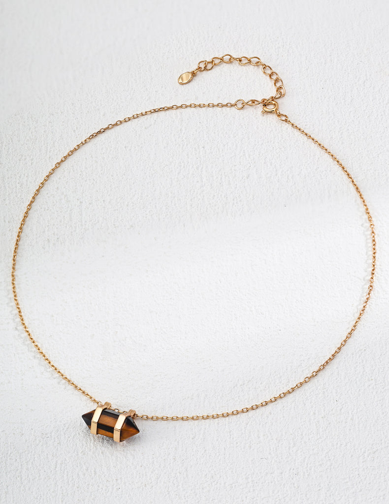 Diamond-shaped Tiger's Eye Pendant Necklace D0579