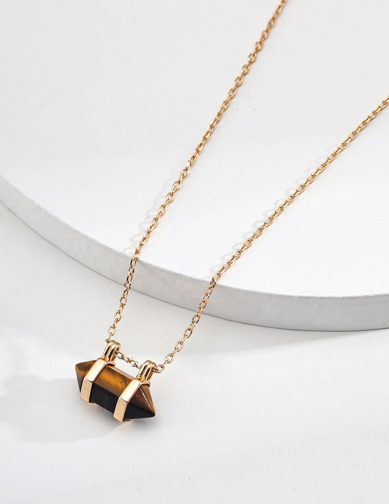 Diamond-shaped Tiger's Eye Pendant Necklace D0579