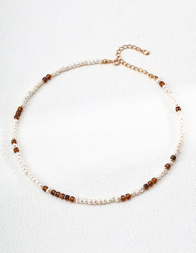 Natural Pearl and Glass Bead Necklace D0643