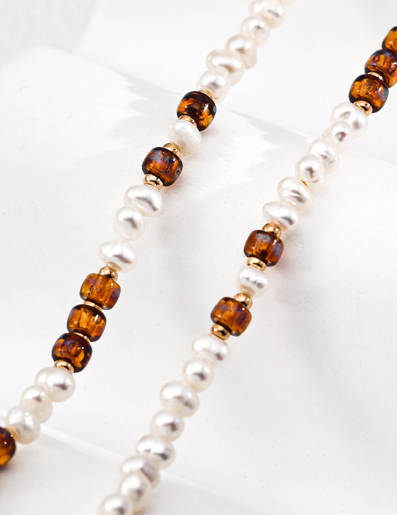 Natural Pearl and Glass Bead Necklace D0643