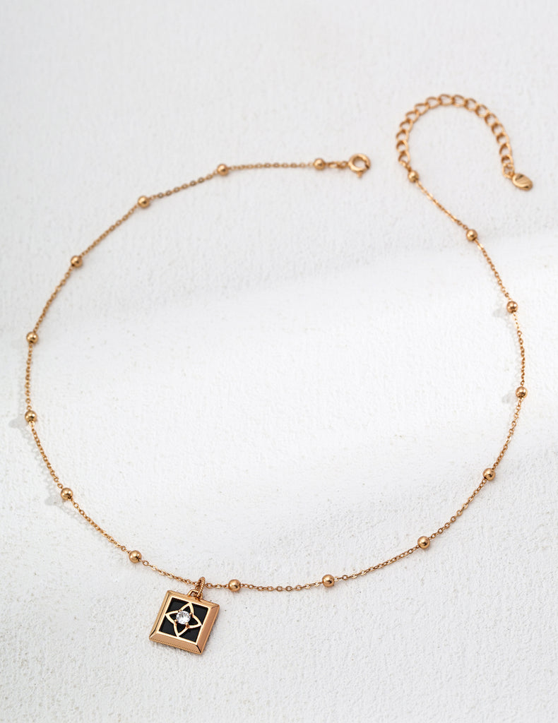 Square Agate Zircon Pendant Necklace D0586