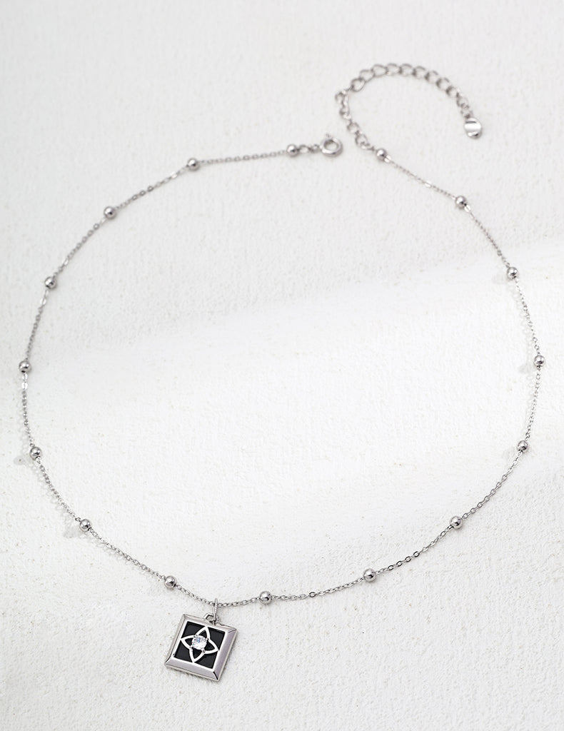 Square Agate Zircon Pendant Necklace D0586