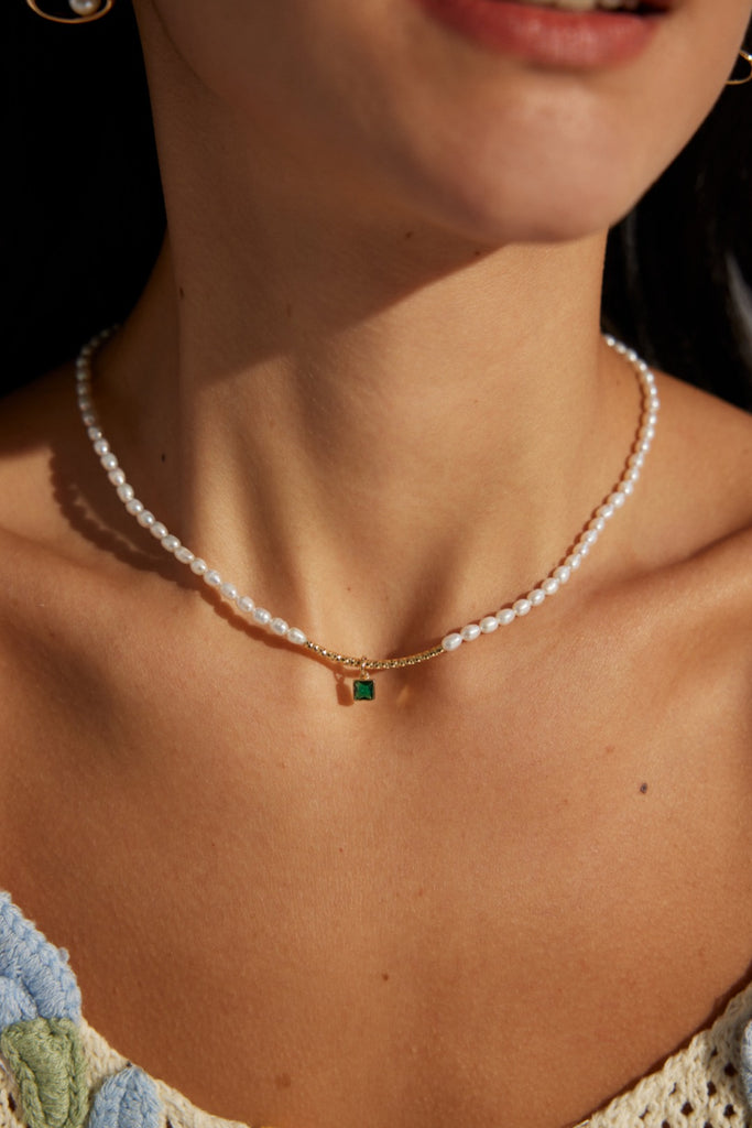 Zircon Pearl Necklace  D0523