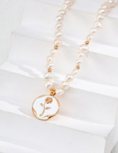 Load image into Gallery viewer, Natural Pearl Drip Enamel Rose Pendant Necklace D0614