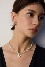 Load image into Gallery viewer, Natural Pearl Drip Enamel Rose Pendant Necklace D0614