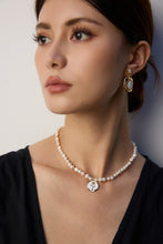 Load image into Gallery viewer, Natural Pearl Drip Enamel Rose Pendant Necklace D0614