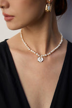 Load image into Gallery viewer, Natural Pearl Drip Enamel Rose Pendant Necklace D0614