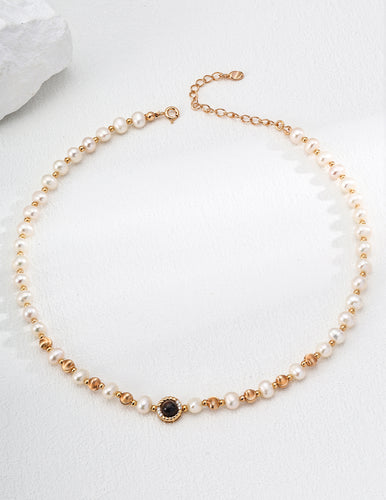 Natural Pearl Tiger's Eye Zircon Necklace D0590