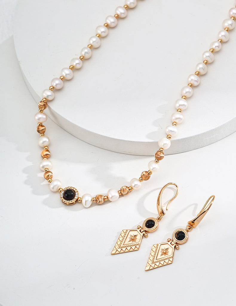 Natural Pearl Tiger's Eye Zircon Necklace D0590