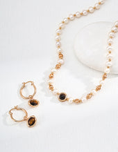 Load image into Gallery viewer, Natural Pearl Tiger&#39;s Eye Zircon Necklace D0590