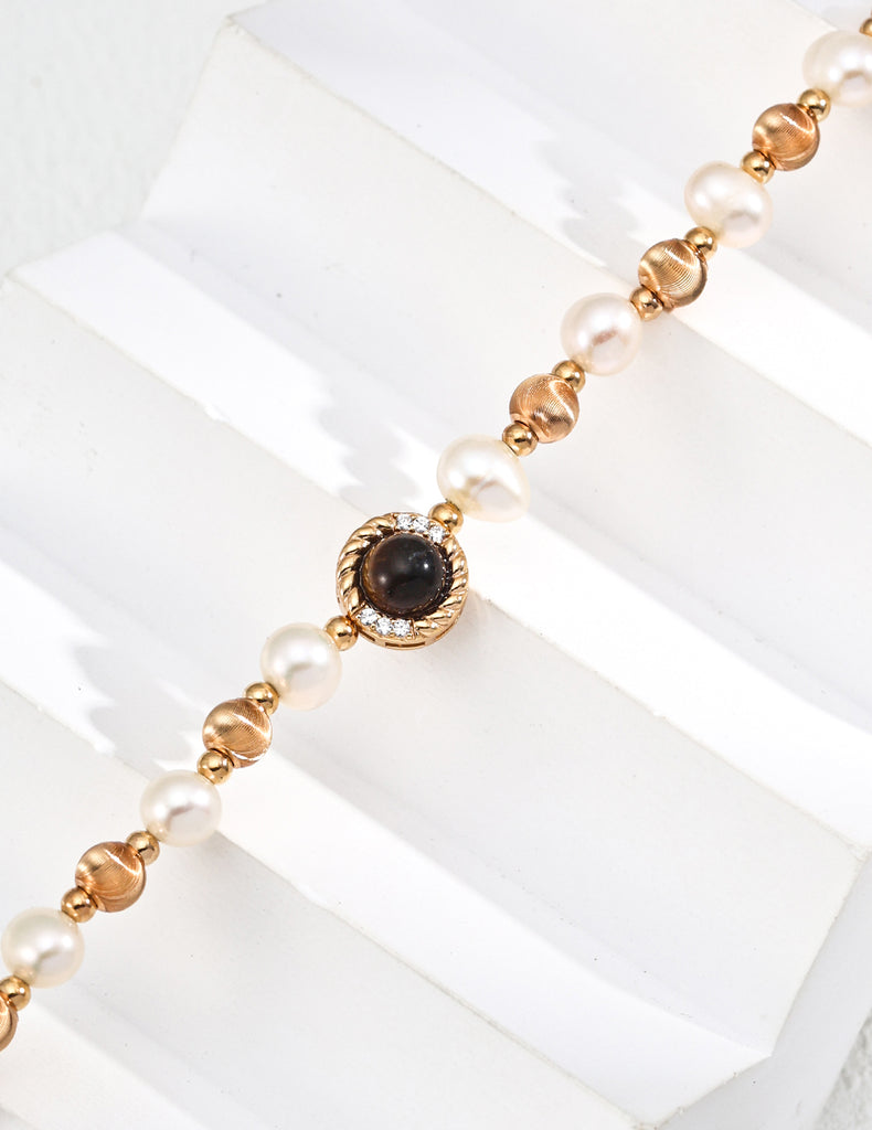 Natural Pearl Tiger's Eye Zircon Necklace D0590