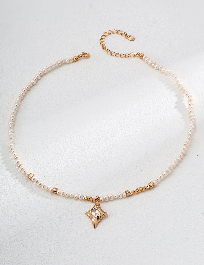 Natural Pearl and Zircon Pendant Necklace  D0593