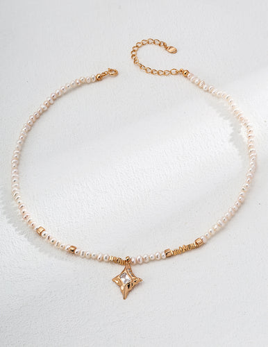 Natural Pearl and Zircon Pendant Necklace  D0593