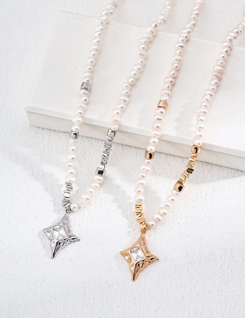 Natural Pearl and Zircon Pendant Necklace  D0593