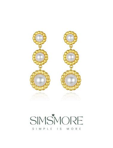 Three Flowers Imitation Pearl Earrings E0613