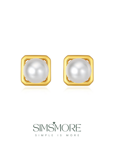 Geometric Natural Pearl Earrings E0680