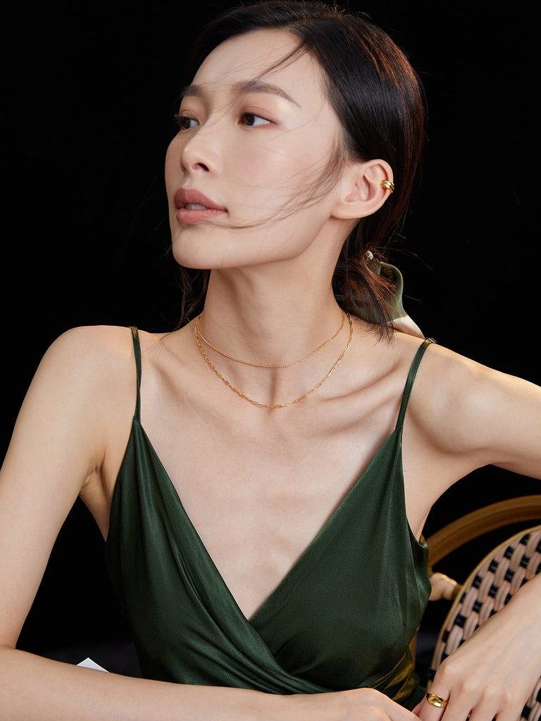 Layered Curb Link Chain Necklace D0205