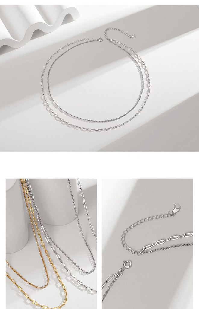Layered Curb Link Chain Necklace D0205