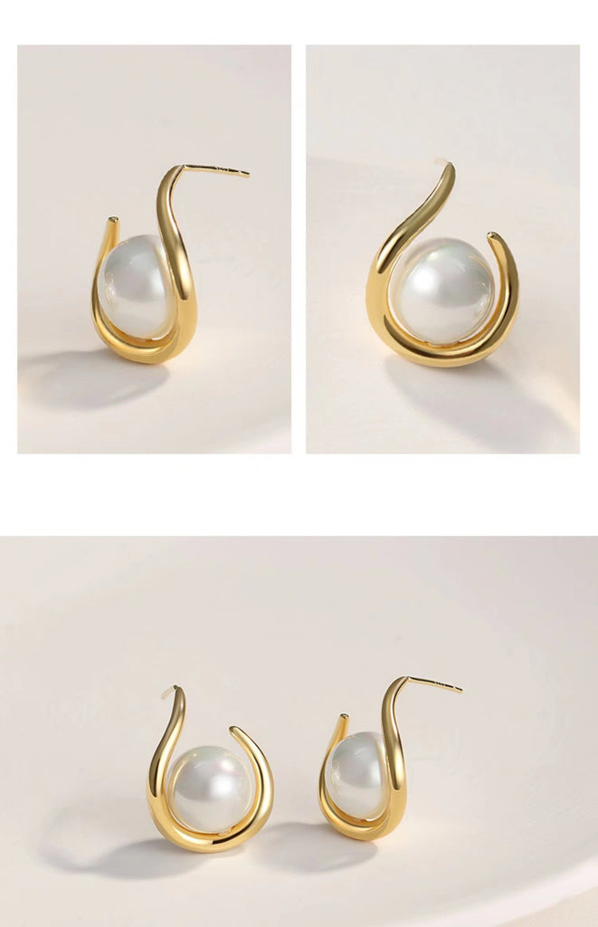 Minimalist Shell Pearl Earrings E0686