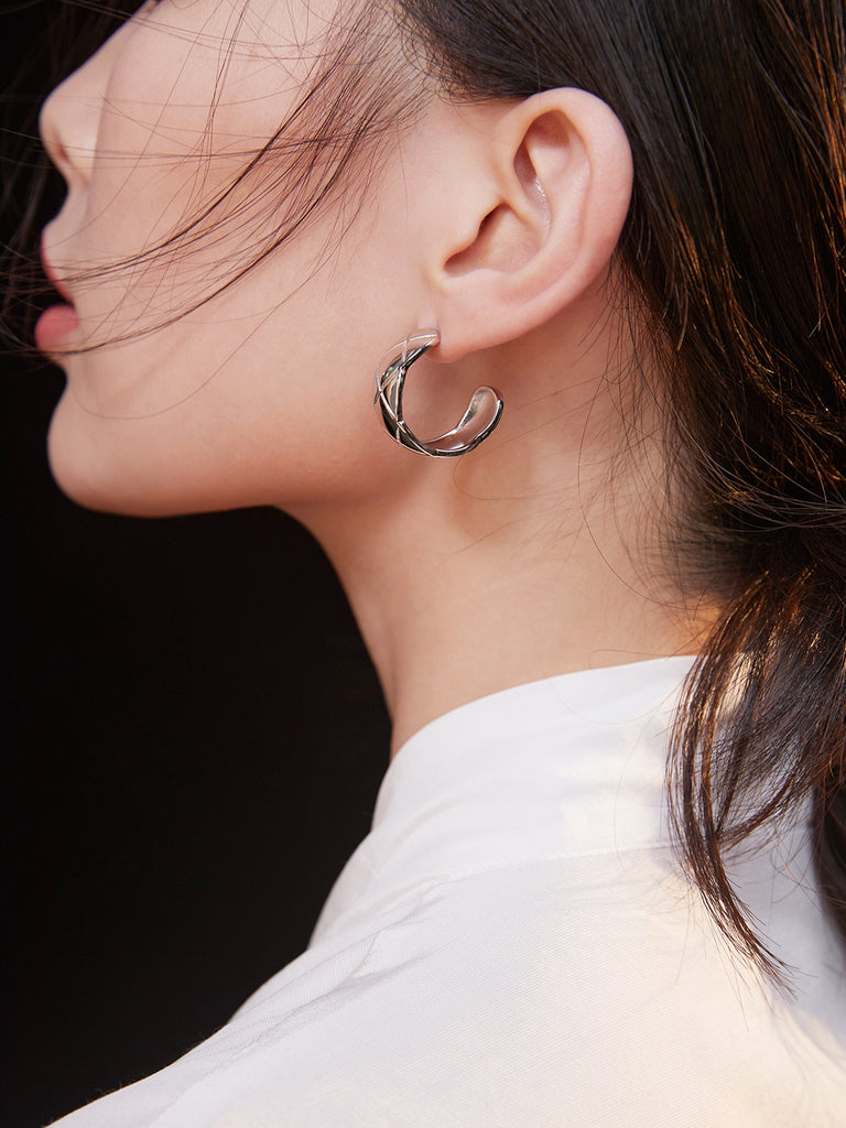 Sterling Silver C-Shaped Earrings E0622